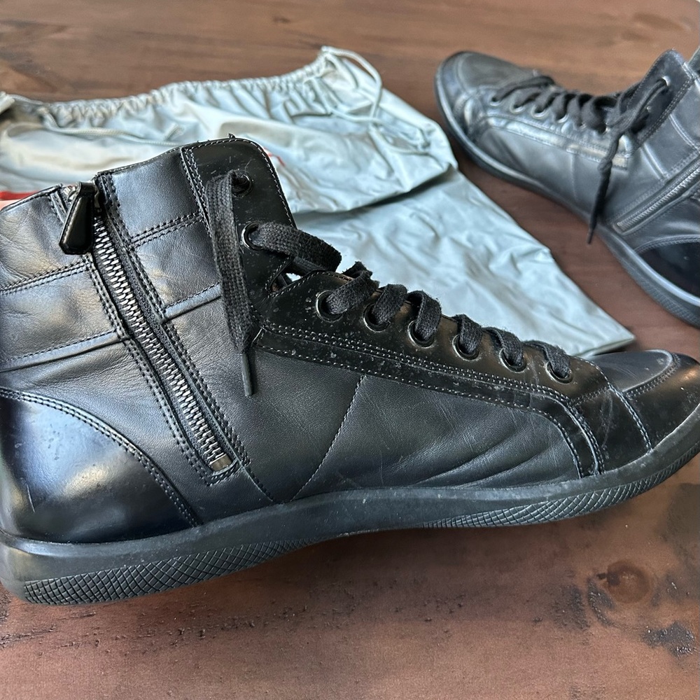 Prada Black High-Top Men's Leather Shoes